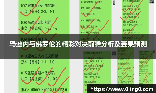 乌迪内与佛罗伦的精彩对决前瞻分析及赛果预测
